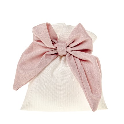 Sacchetto porta confetti con fiocco rosa antico in tessuto
