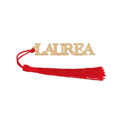 Applicazione Laurea oro in legno con nappa rossa