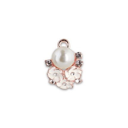 Perla con tre fiorellini bianchi e strass