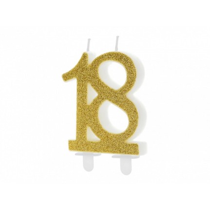 Candela di compleanno numero 18 glitter oro