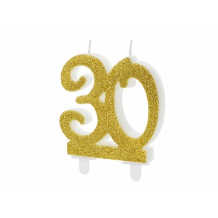 Candela di compleanno numero 30 glitter oro