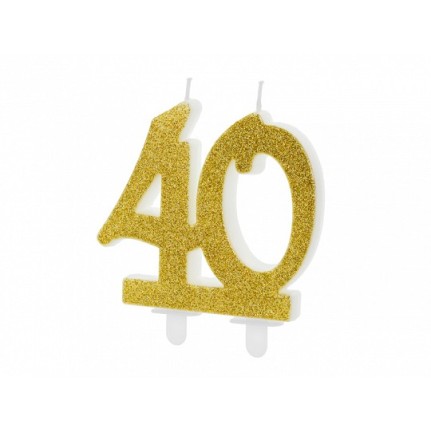 Candela di compleanno numero 40 glitter oro