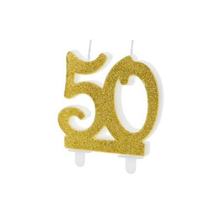 Candela di compleanno numero 50 glitter oro