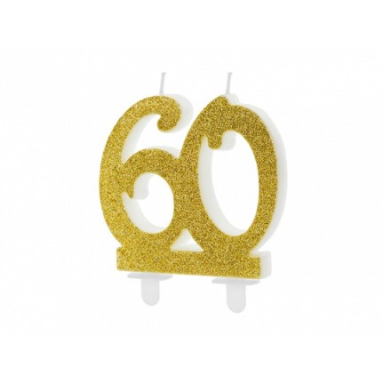 Candela di compleanno numero 60 glitter oro