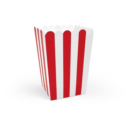Scatole di popcorn in rosso con strisce bianche