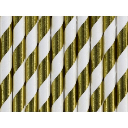 Cannucce in carta metallizzata color oro con strisce diagonali