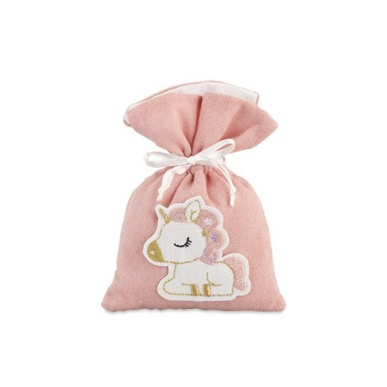 Sacchetto porta confetti rosa con unicorno
