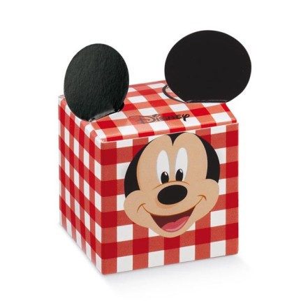 Scatola portaconfetti cubo Mickey's Party rosso