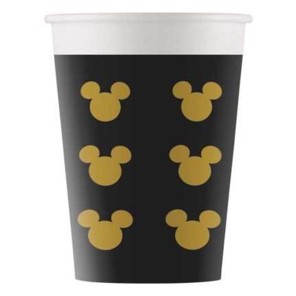 Bicchiere di carta Mickey nero e oro - 8 pezzi