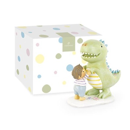 Dinosauro verde con bambino