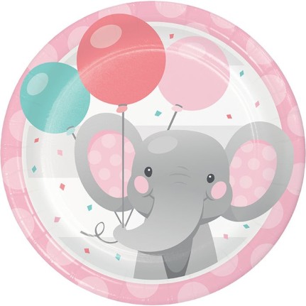 Piatto di carta Elefantino rosa 18 cm - 8 pz
