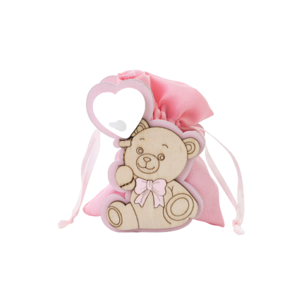 Scatola orsetto in legno con sacchetto rosa