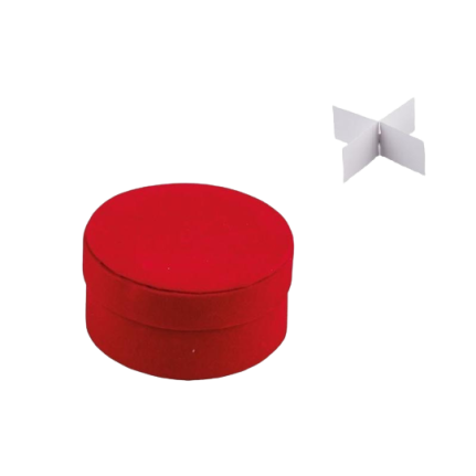 Scatola rotonda in velluto rosso con divisori - 7,5 cm