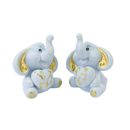 Elefantino in porcellana con cuore azzurro e oro