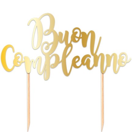 Cake Topper Buon Compleanno Oro Metal