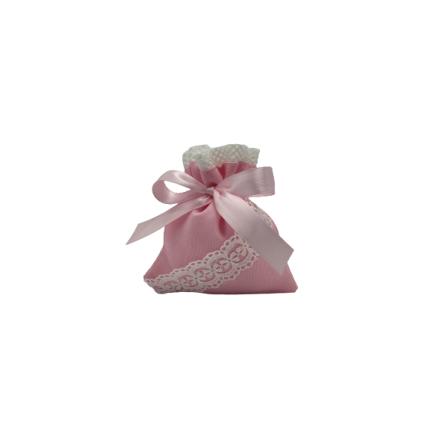 Sacchetto portaconfetti rosa con merletto