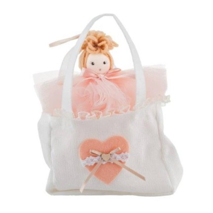 Bambola rosa con tulle in borsetta
