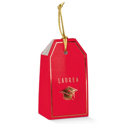 Scatola porta confetti Laurea Tag con stampa in oro