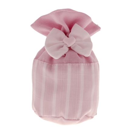 Sacchetto Pouf porta confetti rosa con righe e fiocco con applicazione cuore