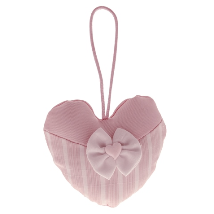 Sacchetto Cuore porta confetti rosa con righe e fiocco con applicazione cuore