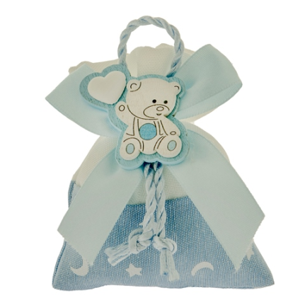 Sacchetto porta confetti azzurro Little star con applicazione orsetto