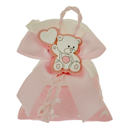 Sacchetto porta confetti rosa Little star con applicazione orsetto