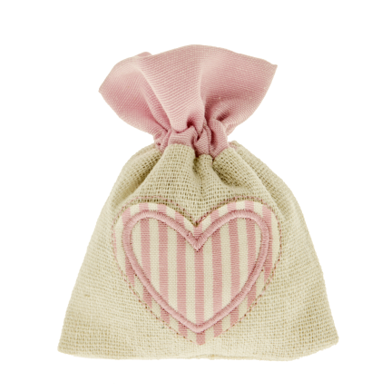Sacchetto porta confetti bicolore panna e rosa con applicazione cuore